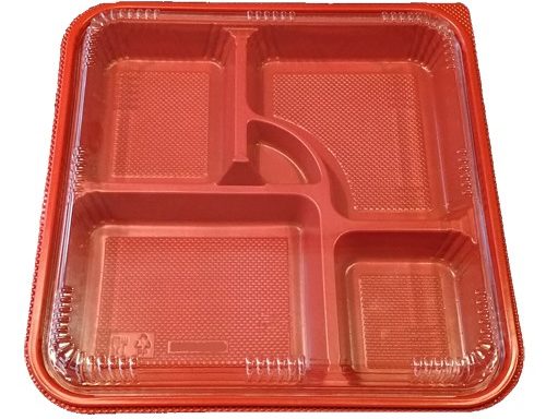 14 Inch Red and Black Bento Lunch Box 5-Comp W-Lid P8307R 200ct